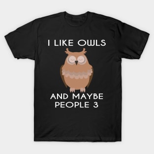 I Like Owls and Maybe 3 People Funny Owl Retro Vintage Gifts T-Shirt